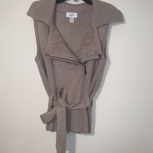 LOFT stylish sweater vest. Belted, button & zip up